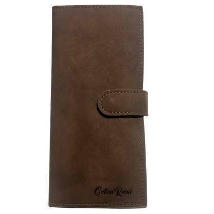 Cotton Road Wallet: Large COFFEE BROWN 3 SECTION PU Leather with Clip