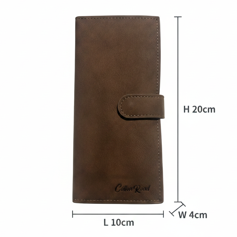 Cotton Road Wallet: Large COFFEE BROWN 3 SECTION PU Leather with Clip SIZE