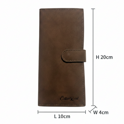 Cotton Road Wallet: Large COFFEE BROWN 3 SECTION PU Leather with Clip SIZE