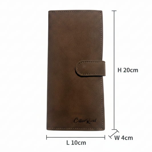 Cotton Road Wallet: Large COFFEE BROWN 3 SECTION PU Leather with Clip SIZE
