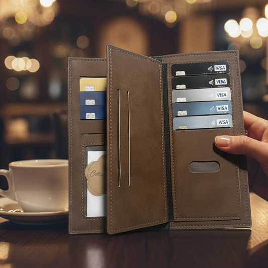 Cotton Road Wallet: Large COFFEE BROWN 3 SECTION PU Leather with Clip lifestyle
