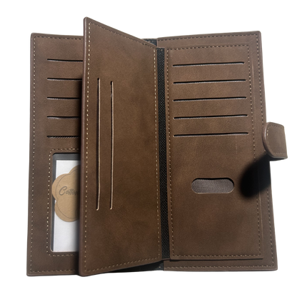 Cotton Road Wallet: Large COFFEE BROWN 3 SECTION PU Leather with Clip loaded