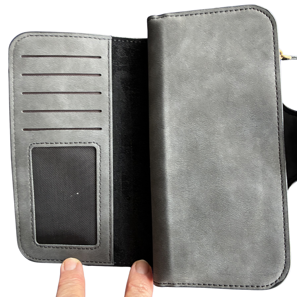 Cotton Road Wallet: Large DARK GREY 4-FOLD PU Leather Wallet with WINDMILL OPEN ID POCKET