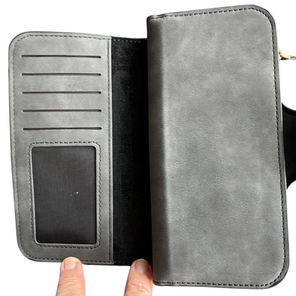 Cotton Road Wallet: Large DARK GREY 4-FOLD PU Leather Wallet with WINDMILL OPEN ID POCKET