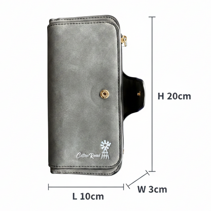 Cotton Road Wallet: Large DARK GREY 4-FOLD PU Leather Wallet with WINDMILL SIZED