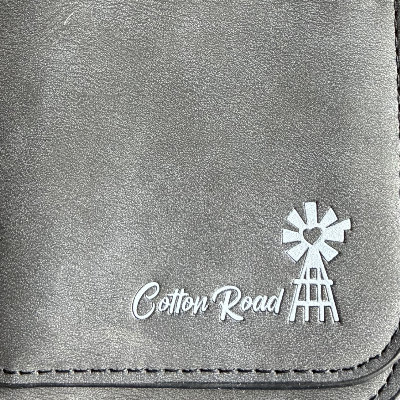 Cotton Road Wallet: Large DARK GREY 4-FOLD PU Leather Wallet with WINDMILL ZOOM VIEW