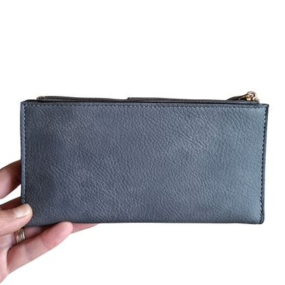 Cotton Road Wallet: Large DARK GREY PU Leather 3-Section Organiser with CLIP BACK