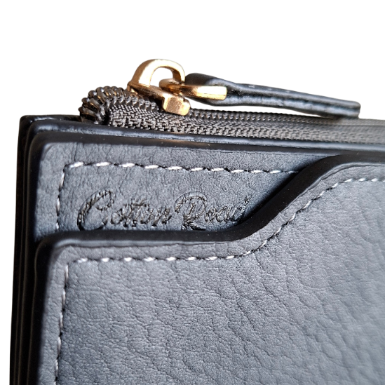 Cotton Road Wallet: Large DARK GREY PU Leather 3-Section Organiser with CLIP BRANDING
