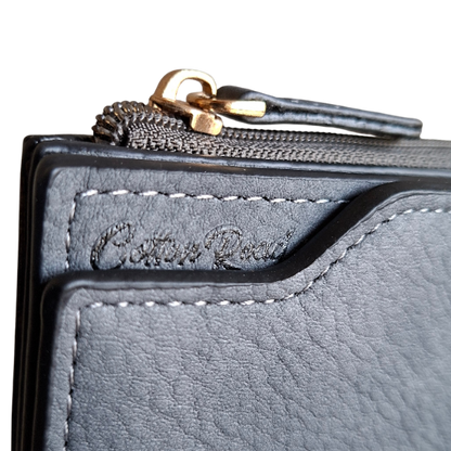 Cotton Road Wallet: Large DARK GREY PU Leather 3-Section Organiser with CLIP BRANDING