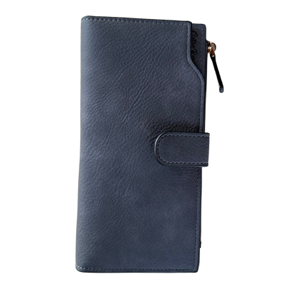 Cotton Road Wallet: Large DARK GREY PU Leather 3-Section Organiser with CLIP FULL