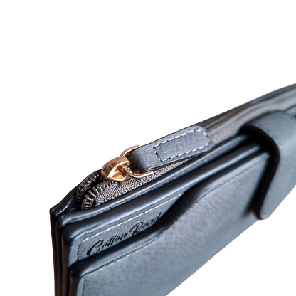 Cotton Road Wallet: Large DARK GREY PU Leather 3-Section Organiser with CLIP TOP CLOSURE