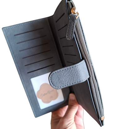 Cotton Road Wallet: Large DARK GREY PU Leather 3-Section Organiser with Clip 2 FOLD VIEW