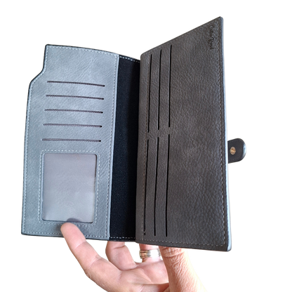 Cotton Road Wallet: Large DARK GREY PU Leather 3-Section Organiser with Clip 3 FOLD VIEW