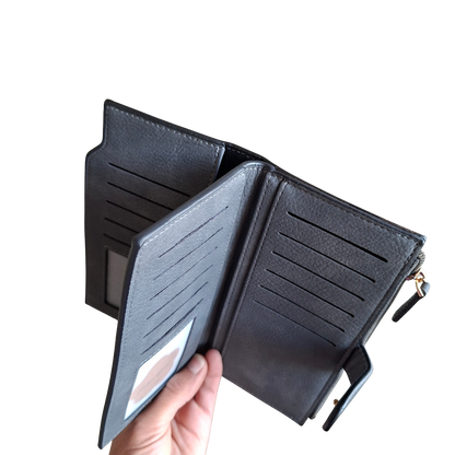 Cotton Road Wallet: Large DARK GREY PU Leather 3-Section Organiser with Clip CARD VIEW