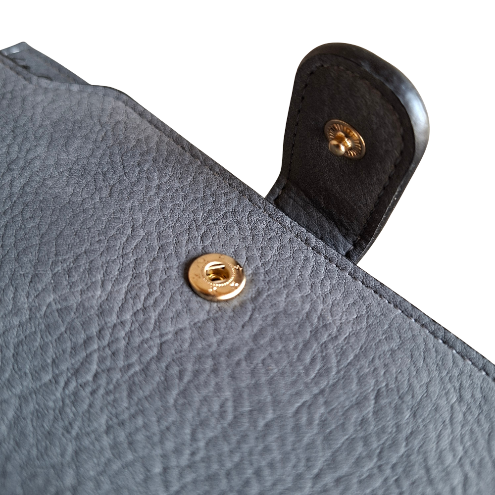 Cotton Road Wallet: Large DARK GREY PU Leather 3-Section Organiser with Clip CLOSURE
