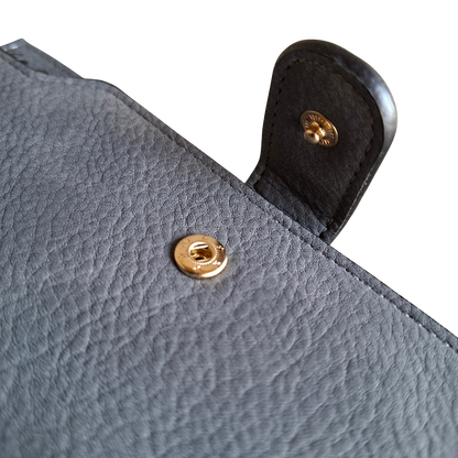 Cotton Road Wallet: Large DARK GREY PU Leather 3-Section Organiser with Clip CLOSURE