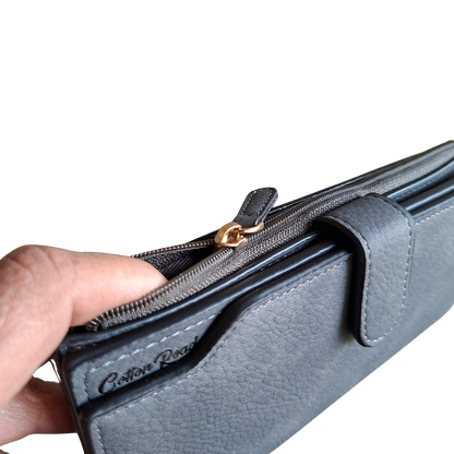 Cotton Road Wallet: Large DARK GREY PU Leather 3-Section Organiser with Clip COIN POCKET VIEW