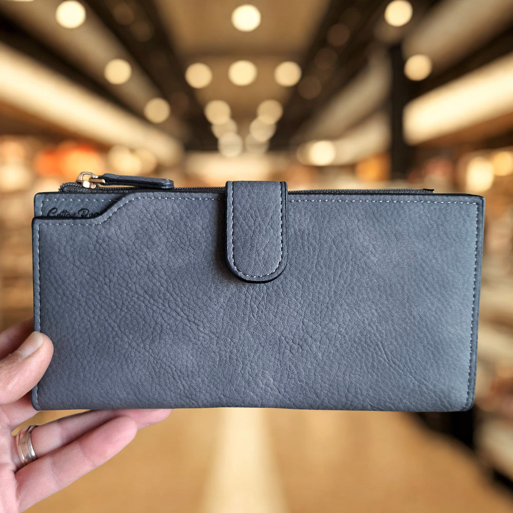 Cotton Road Wallet: Large DARK GREY PU Leather 3-Section Organiser with Clip HERO