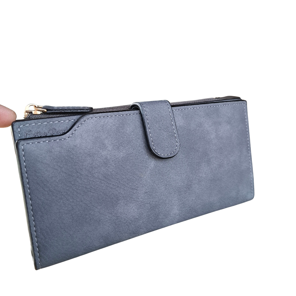 Cotton Road Wallet: Large DARK GREY PU Leather 3-Section Organiser with Clip VIEW