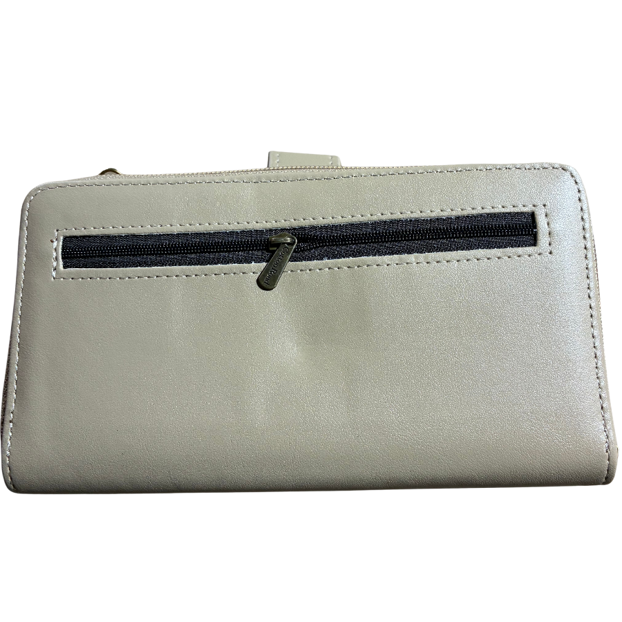 Cotton Road Wallet: Large IVORY PU Leather Cellphone Sling with FLORAL Pocket BACK VIEW