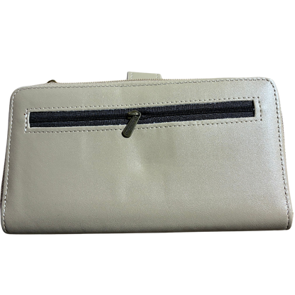 Cotton Road Wallet: Large IVORY PU Leather Cellphone Sling with FLORAL Pocket BACK VIEW