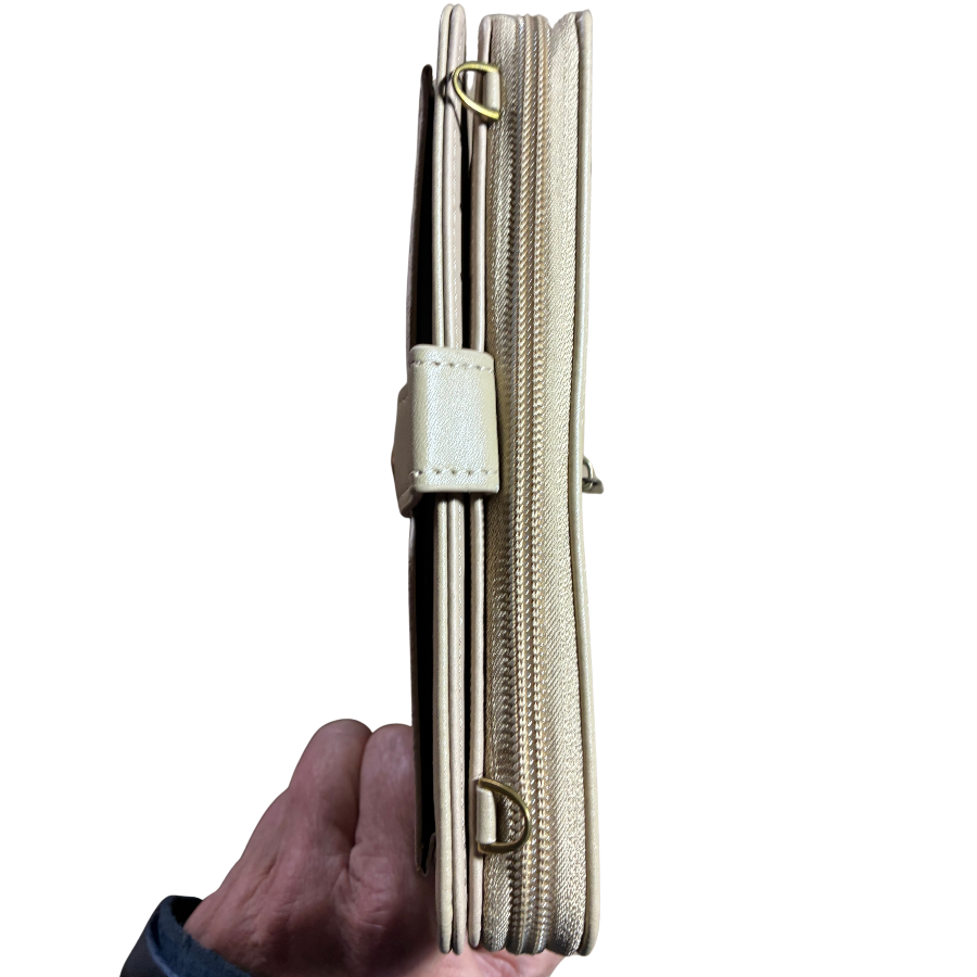 Cotton Road Wallet: Large IVORY PU Leather Cellphone Sling with FLORAL Pocket TOP CLOSED
