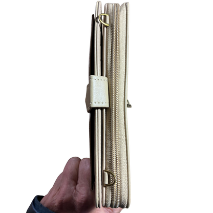 Cotton Road Wallet: Large IVORY PU Leather Cellphone Sling with FLORAL Pocket TOP CLOSED