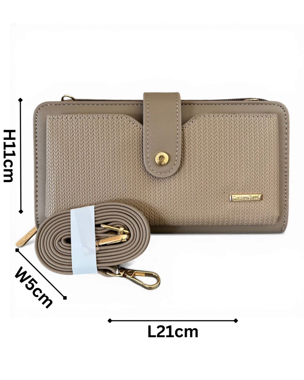 Cotton Road Wallet: Large KHAKI PU Leather Cellphone Sling with PATTERNED Pocket sized