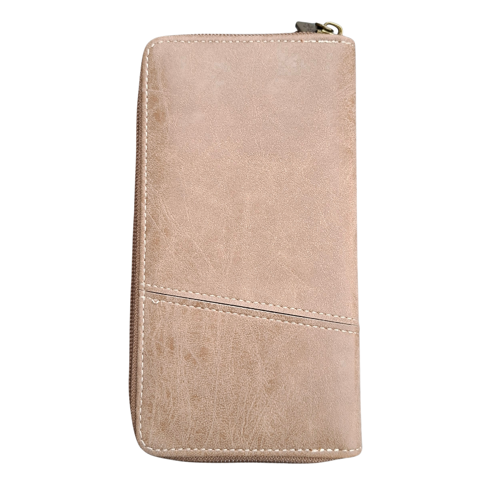 Cotton Road Wallet: Large KHAKI PU Leather Organiser with Embossed Protea BACK VIEW
