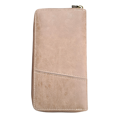 Cotton Road Wallet: Large KHAKI PU Leather Organiser with Embossed Protea BACK VIEW