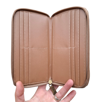 Cotton Road Wallet: Large KHAKI PU Leather Organiser with Embossed Protea CARD VIEW