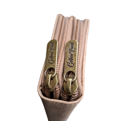 Cotton Road Wallet: Large KHAKI PU Leather Organiser with Embossed Protea  ZIP CLOSURE DETAIL