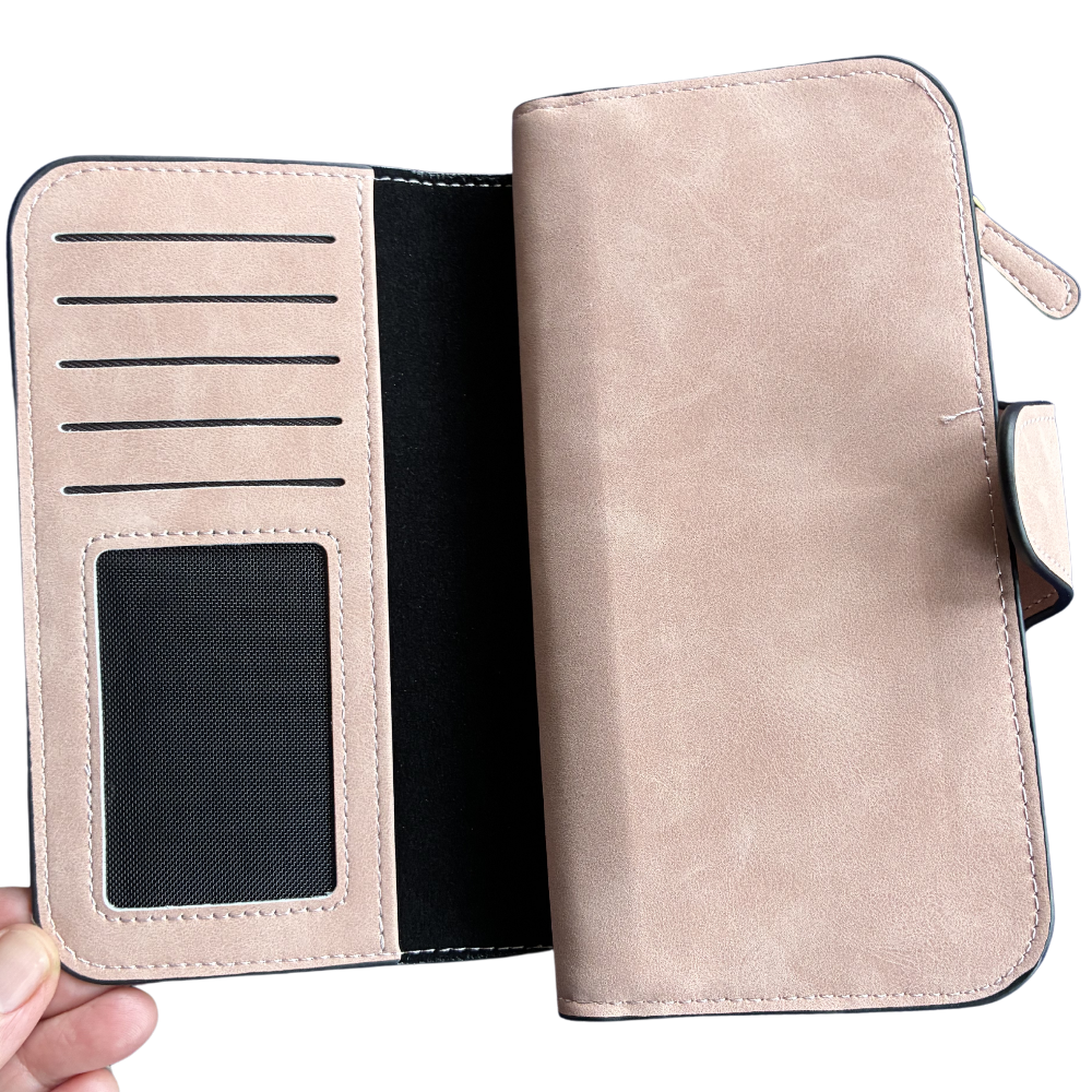 Cotton Road Wallet: Large LIGHT PINK 4-FOLD PU Leather Wallet with WINDMILL OPEN ID POCKET