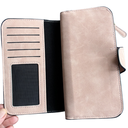 Cotton Road Wallet: Large LIGHT PINK 4-FOLD PU Leather Wallet with WINDMILL OPEN ID POCKET