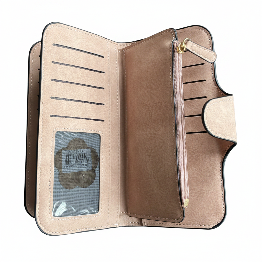 Cotton Road Wallet: Large LIGHT PINK 4-FOLD PU Leather Wallet with WINDMILL OPEN NOTE POCKET