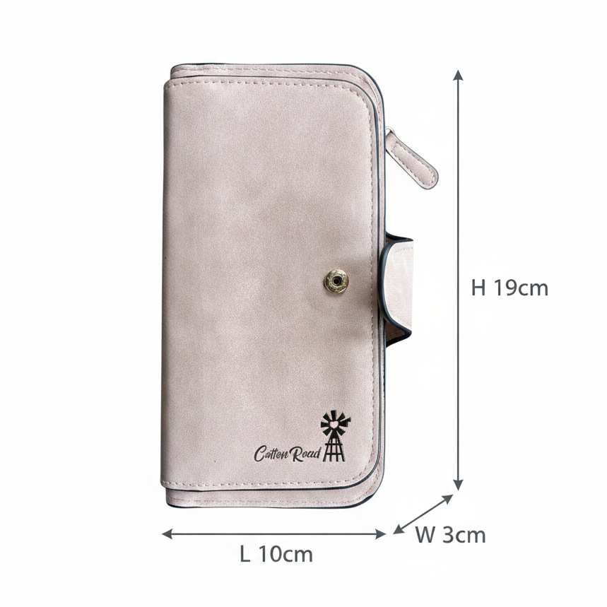 Cotton Road Wallet: Large LIGHT PINK 4-FOLD PU Leather Wallet with WINDMILL SIZE