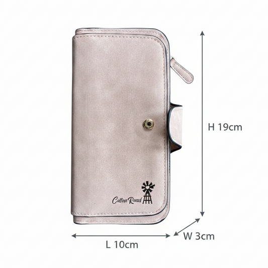 Cotton Road Wallet: Large LIGHT PINK 4-FOLD PU Leather Wallet with WINDMILL SIZE