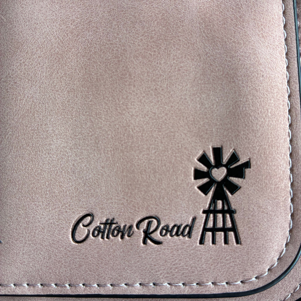 Cotton Road Wallet: Large LIGHT PINK 4-FOLD PU Leather Wallet with WINDMILL ZOOM
