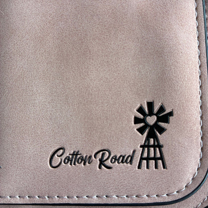 Cotton Road Wallet: Large LIGHT PINK 4-FOLD PU Leather Wallet with WINDMILL ZOOM