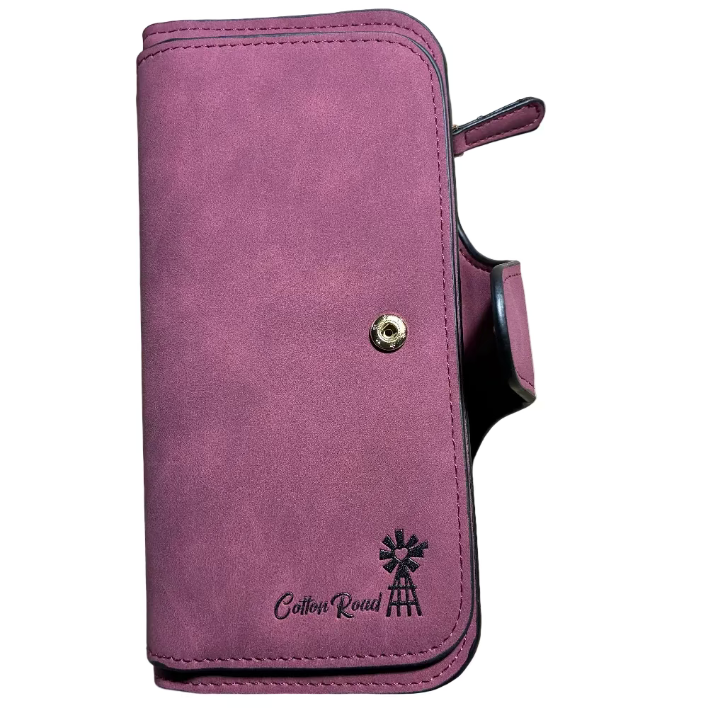 Cotton Road Wallet: Large MAROON 4-FOLD PU Leather Wallet with WINDMILL FRONT