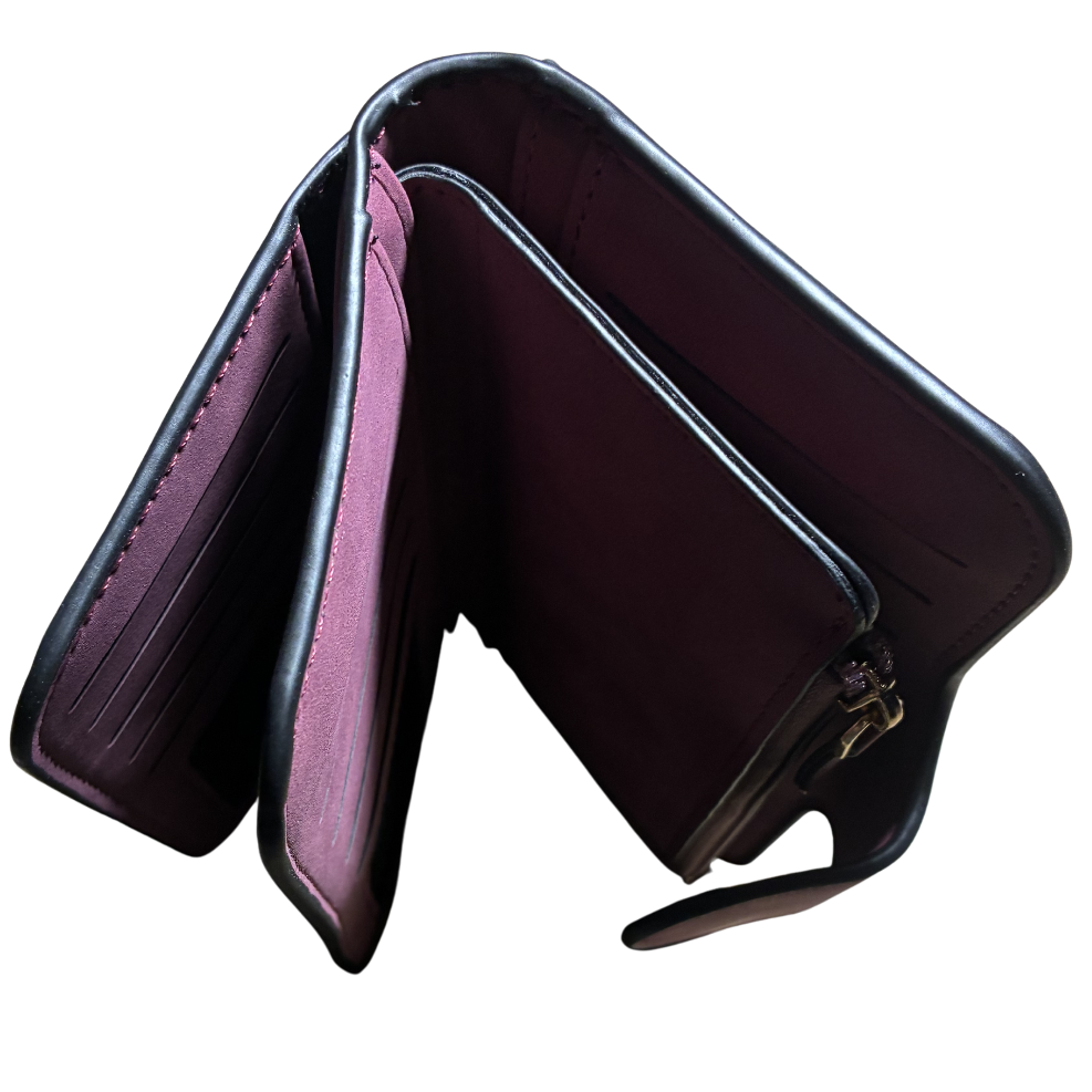 Cotton Road Wallet: Large MAROON 4-FOLD PU Leather Wallet with WINDMILL ZOOM 4 VIEW
