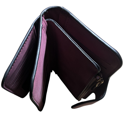 Cotton Road Wallet: Large MAROON 4-FOLD PU Leather Wallet with WINDMILL ZOOM 4 VIEW