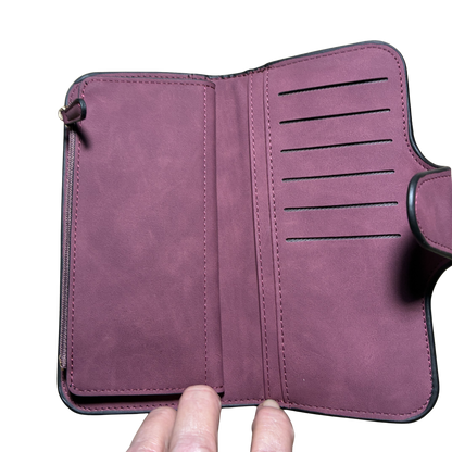 Cotton Road Wallet: Large MAROON PU Leather Purse with 4 Sections coin pocket with card slots
