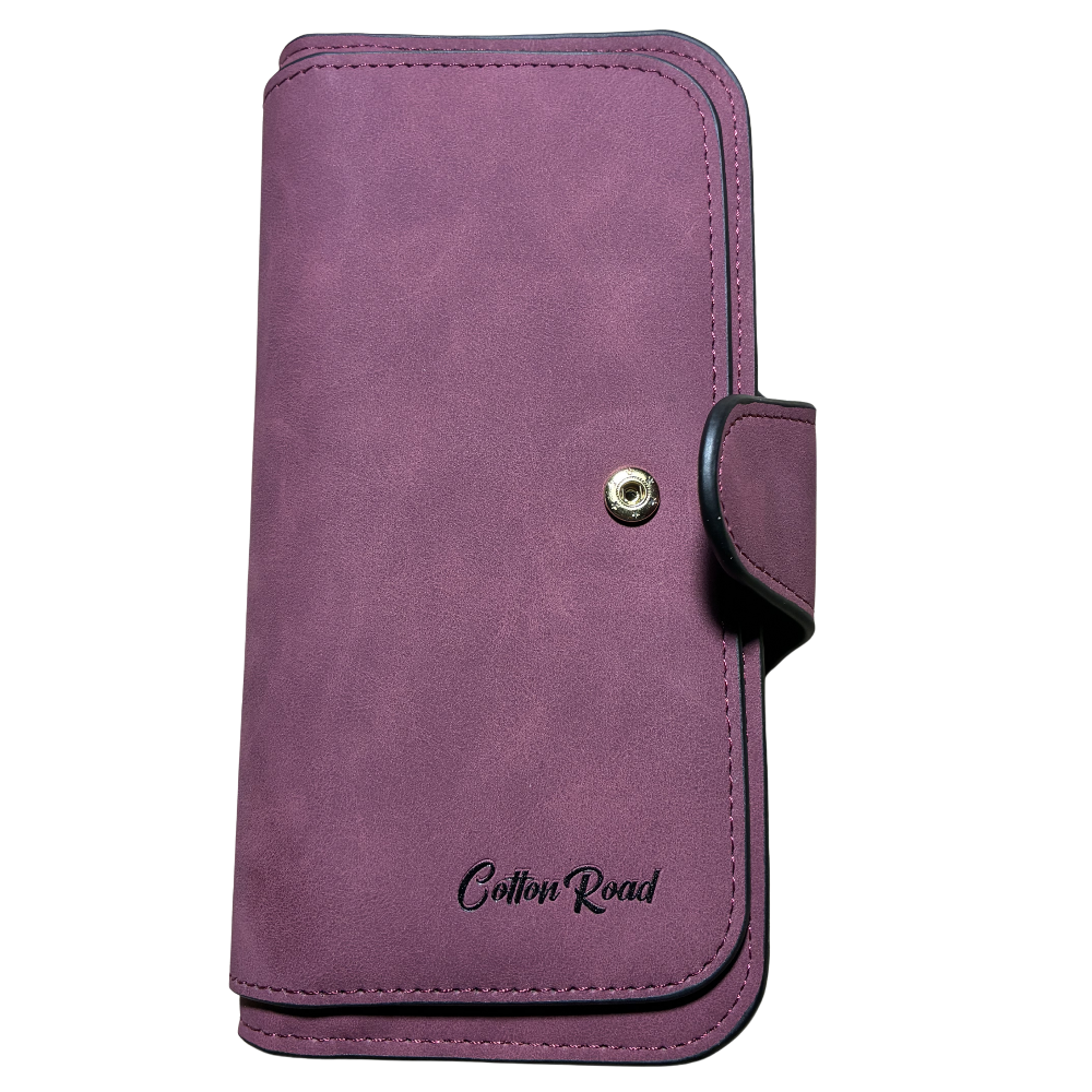 Cotton Road Wallet: Large MAROON PU Leather Purse with 4 Sections front