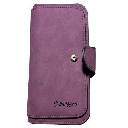 Cotton Road Wallet: Large MAROON PU Leather Purse with 4 Sections front