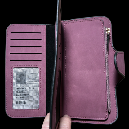 Cotton Road Wallet: Large MAROON PU Leather Purse with 4 Sections open id view