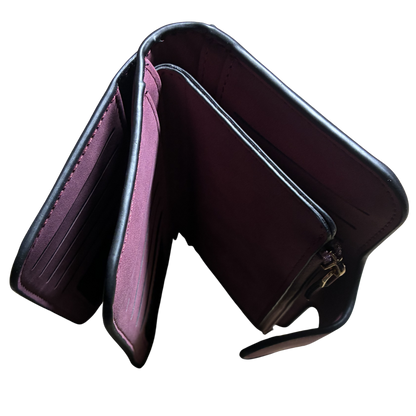 Cotton Road Wallet: Large MAROON PU Leather Purse with 4 Sections open top view