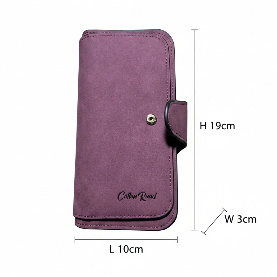 Cotton Road Wallet: Large MAROON PU Leather Purse with 4 Sections size