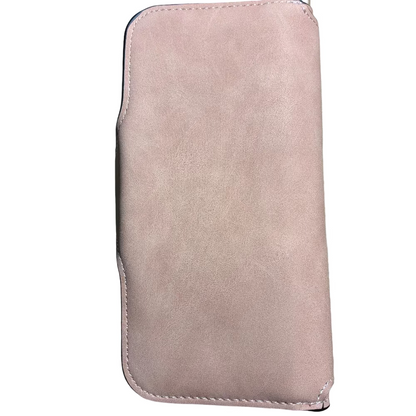 Cotton Road Wallet: Large PINK PU Leather Purse with 4 Sections side back