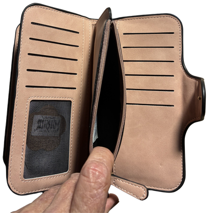 Cotton Road Wallet: Large PINK PU Leather Purse with 4 Sections side open note pocket
